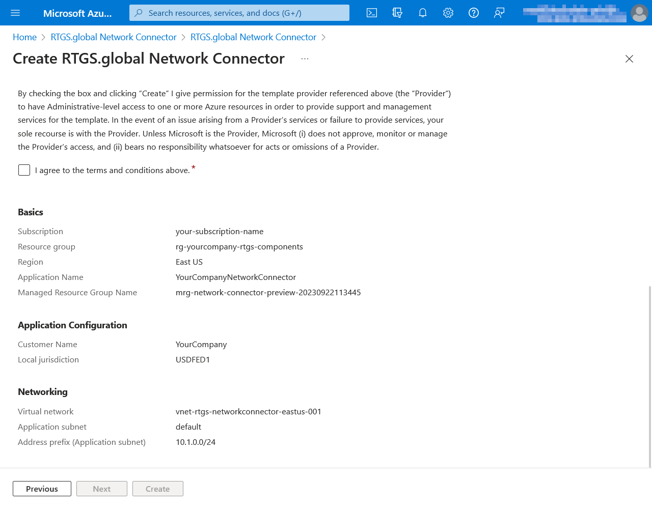 Image showing the sixth step of the RTGS.global Network Connector deployment wizard