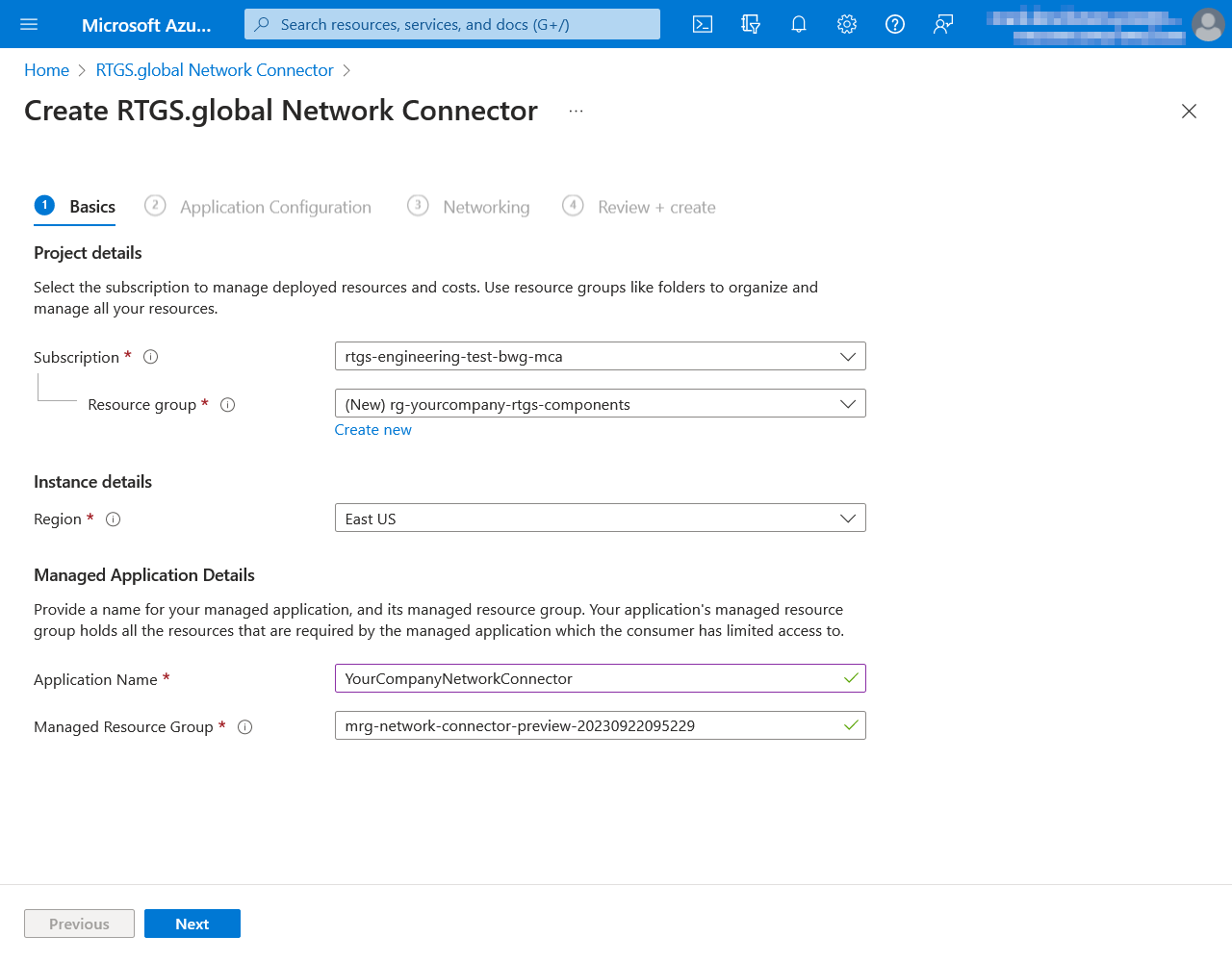 Image showing the second step of the RTGS.global Network Connector deployment wizard