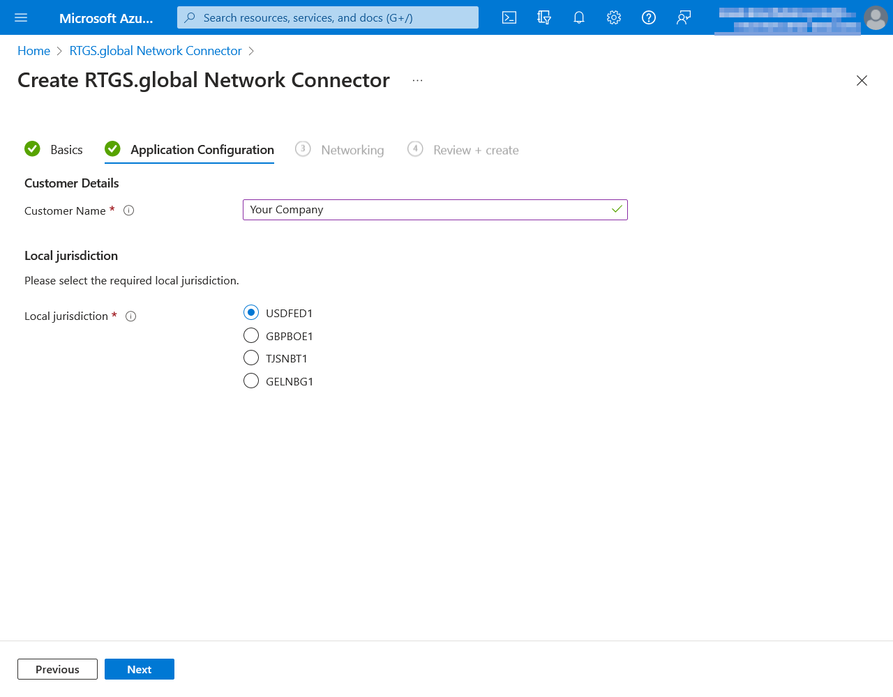 Image showing the third step of the RTGS.global Network Connector deployment wizard