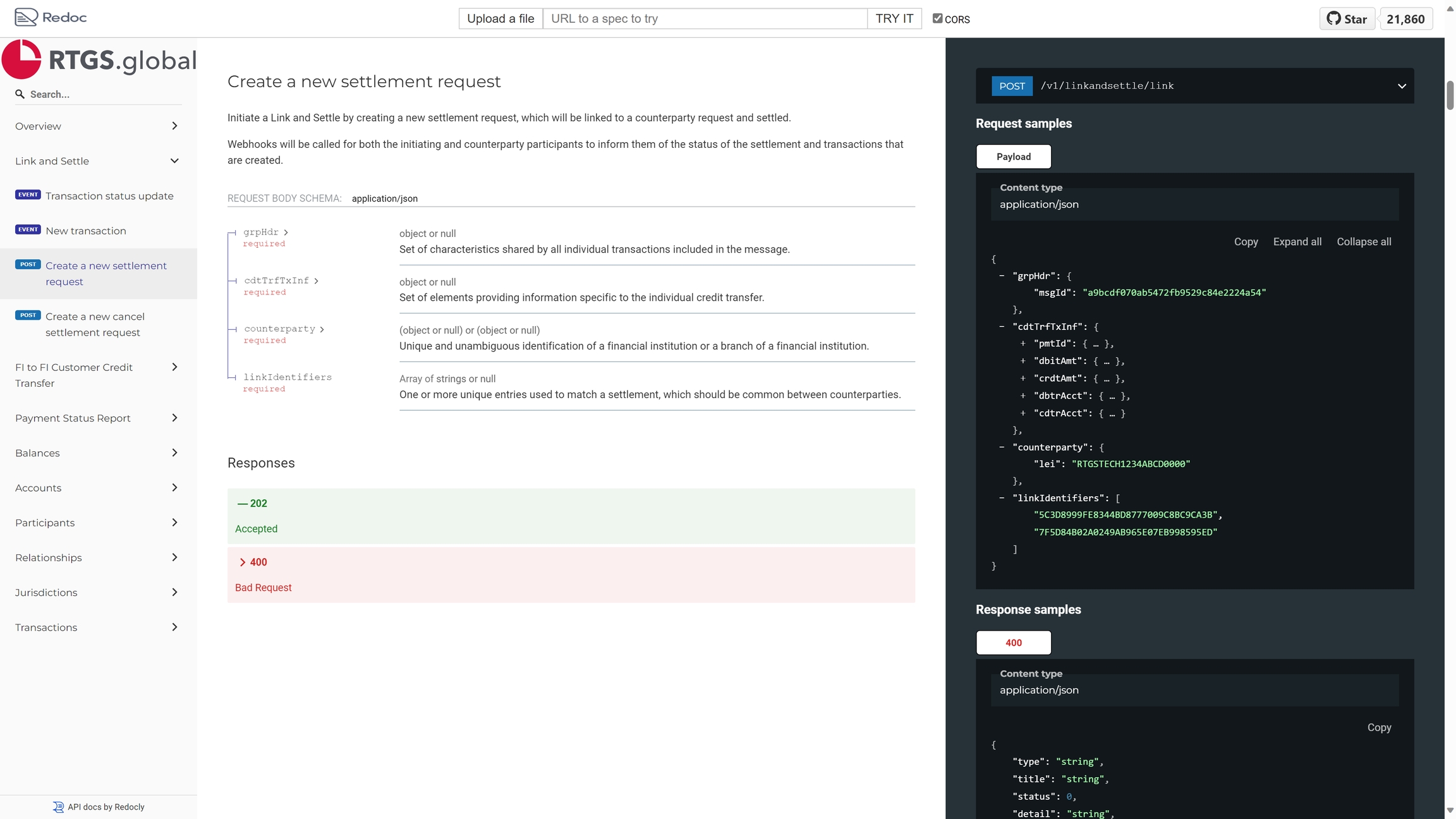 Screenshot showing the OpenAPI documentation using Redocly's interactive demo tool