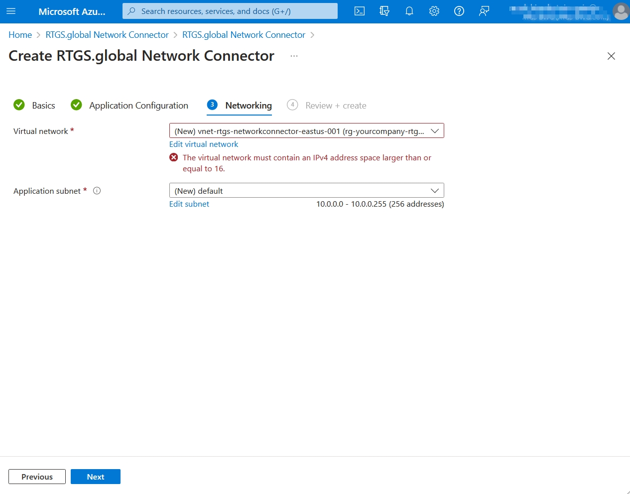 Image showing the fourth step of the RTGS.global Network Connector deployment wizard